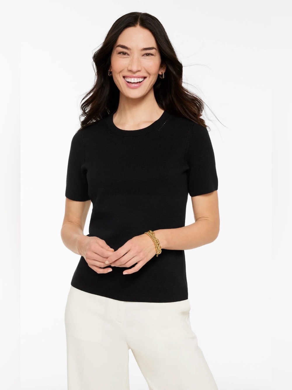 Talbots Sweater Studio Crewneck Tee Black Size M